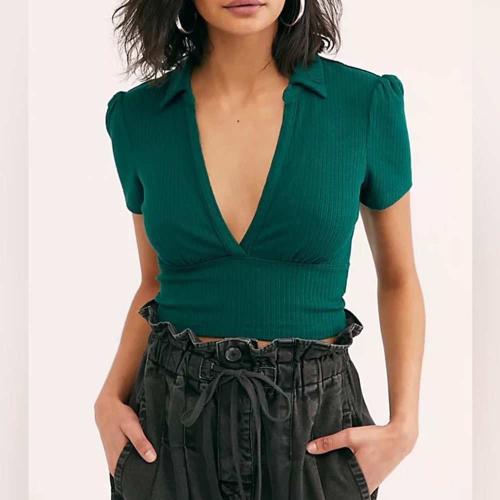 Free People Green Melodie Crop Tee Size XS